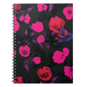 Caderno Espiral Lindas flores de tulipa de aquarela sem costura