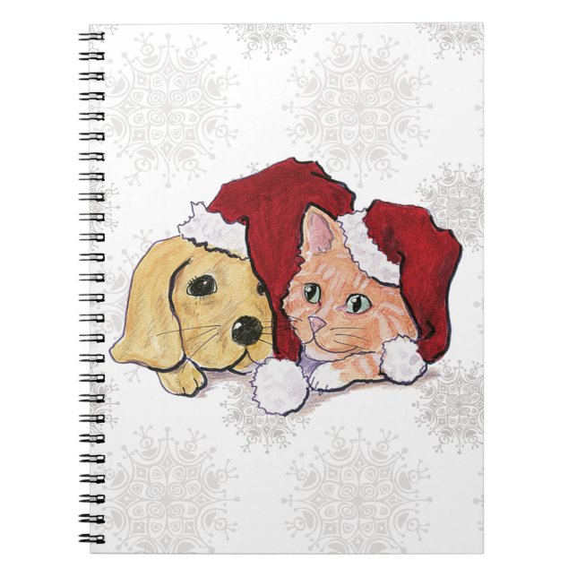 Caderno Espiral Lindíssimo Labrador de Natal e Gato Tabby Laranja (Frente)