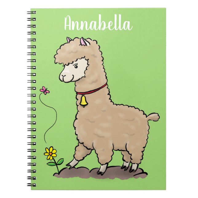 Caderno Espiral Lindo alpaca feliz com desenho animado de borbolet (Frente)