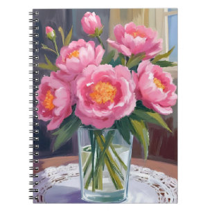 Caderno Espiral Lindo Buquê de Flores Rosa   Peônia Floral