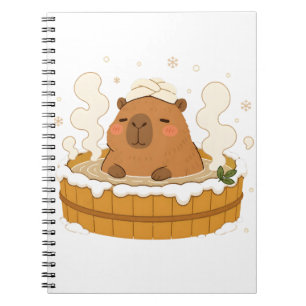 Caderno Espiral Lindo Capivara Inverno Onsen Neve Fonte Termal
