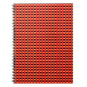Caderno Espiral Lindo Design de Xadrez Laranja, Vermelho e Preto