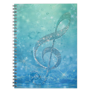 Caderno Espiral Lindo efeito brilhante com brilho clave azul de tr