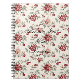 Caderno Espiral Lindo Floral Vermelho Creme Chic