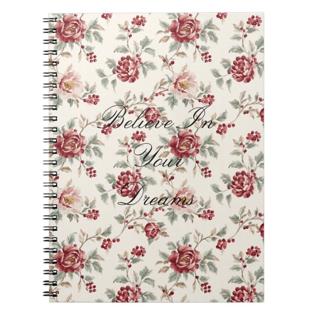Caderno Espiral Lindo Floral Vermelho Creme Chic (Frente)