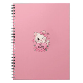 Caderno Espiral Lindo Gatinho Rosa Seja Feliz Boas Coisas Levam Te