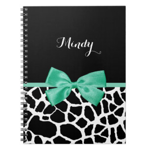 Caderno Espiral Lindo Impressão de Girafa com Laço Verde Menta com