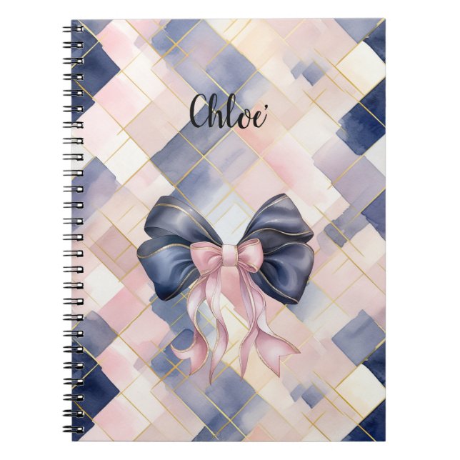 Caderno Espiral Lindo Laço Azul Rosa Francês Chic (Frente)