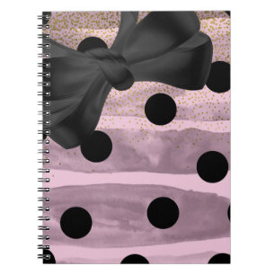 Caderno Espiral Lindo Laço de Bolinhas Dourado e Rosa Chique Glamo