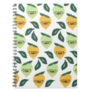 Caderno Espiral Lindo limão citrus desenho animado padrão verde