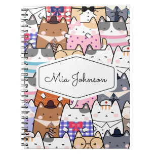 Caderno Espiral Lindo Nome de Crianças com Padrão de Gatinho Fofo
