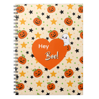 Caderno Espiral Lindo padrão de abóbora de Halloween Bege