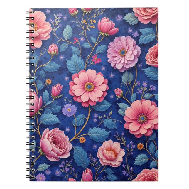 Caderno Espiral Lindo padrão floral rosa (Frente)