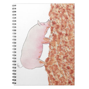 Caderno Espiral Lindo Porco Rosa na Lama Arte Animal Engraçada em 