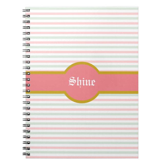 Caderno Espiral Lindo Rosa Menta & Listras Brancas (Frente)