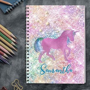 Caderno Espiral Lindo unicórnio de arco-íris rosa com monograma br