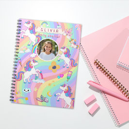 Caderno Espiral Lindo Unicórnio Rosa Arco-íris Nome Personalizado 