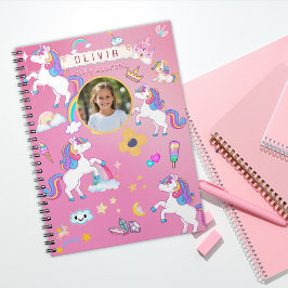 Caderno Espiral Lindo Unicórnio Rosa Arco-íris Nome Personalizado