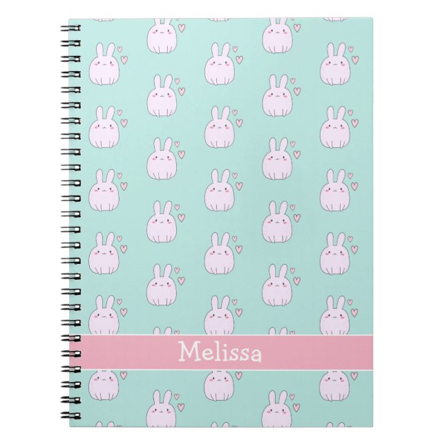 Caderno Espiral Lindos Coelhinhos Rosa Água Notebook Infantil Verd (Frente)