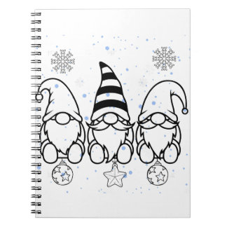 Caderno Espiral Lindos Gnomos de Natal Design de Feriado.