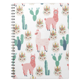 Caderno Espiral Lindos Lhamas Rosa e Cacto Verde