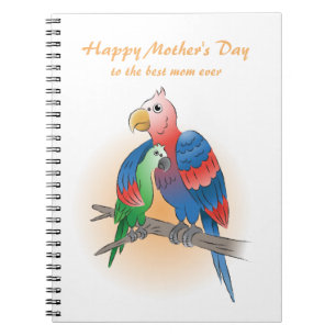 Caderno Espiral Lindos Papagaios Feliz Dia das Mães