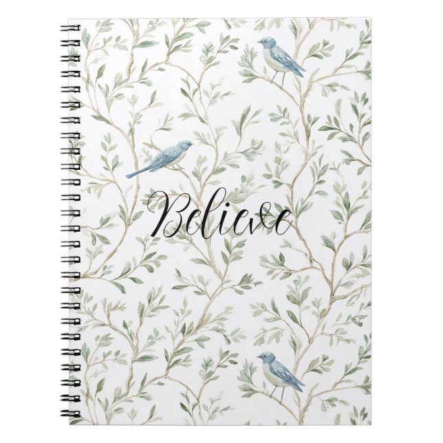 Caderno Espiral Lindos Pássaros Azuis Creem (Frente)