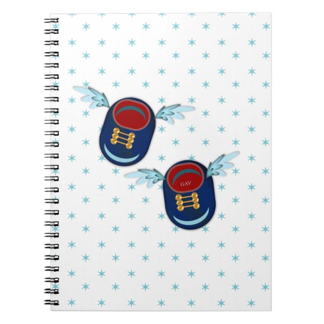 Caderno Espiral Lindos sapatos voadores alados em azul e vermelho (Frente)