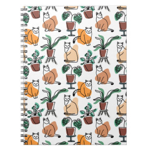 Caderno Espiral Line art drawing cats and flowers