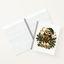 Caderno Espiral Lined com Coruja de Natal Silent N