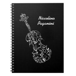 Caderno Espiral Linha branca desenho do violino, nome customizáve