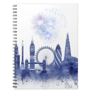 Caderno Espiral Linha do Céu de Londres - Azul de Watercolor