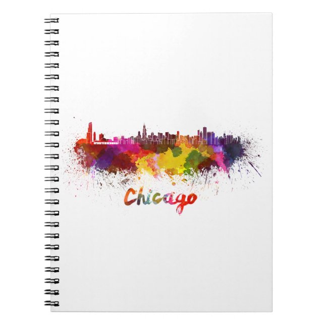 Caderno Espiral Linha do horizonte de Chicago com aquarela (Frente)