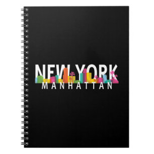 Caderno Espiral Linha do horizonte de New York Manhattan com palma