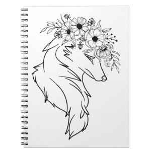 Caderno Espiral Linha mínima do lobo Desenho com Flores