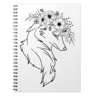 Caderno Espiral Linha mínima do lobo Desenho com Flores