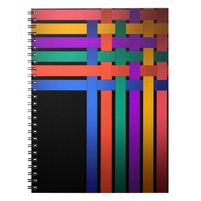 Caderno Espiral Linhas das fitas da seda padrão de fundo preto (Frente)