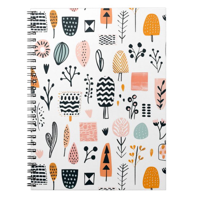 Caderno Espiral Linhas de Abstrato Bonito, Desenhar de Mão Engraça (Frente)