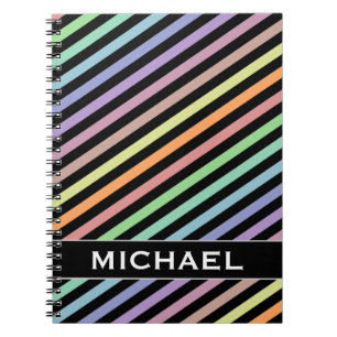 Caderno Espiral Linhas de cor preta & Pastel teste padrão + Nome