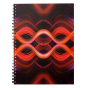 Caderno Espiral Linhas de onda vermelha geométrica design.