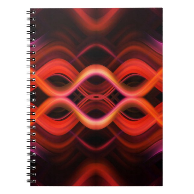 Caderno Espiral Linhas de onda vermelha geométrica design. (Frente)