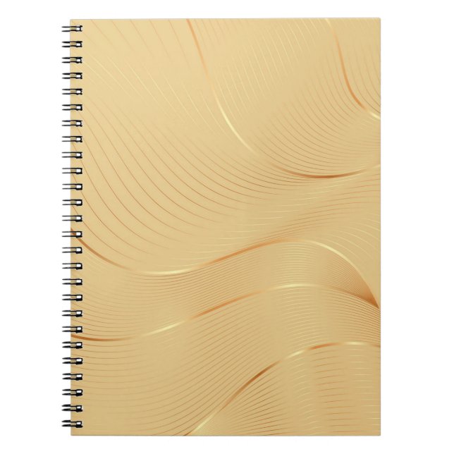 Caderno Espiral Linhas Douradas Fluindo Arte de Fundo Abstrato de  (Frente)