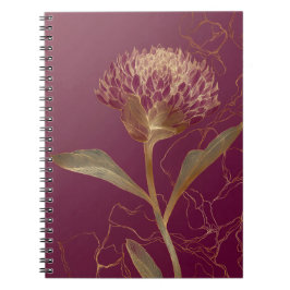 Caderno Espiral Linhas Florais Botânicas em Dourado Vermelho Inten