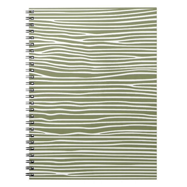 Caderno Espiral Linhas horizontais abstratas_branco sobre verde ol (Frente)