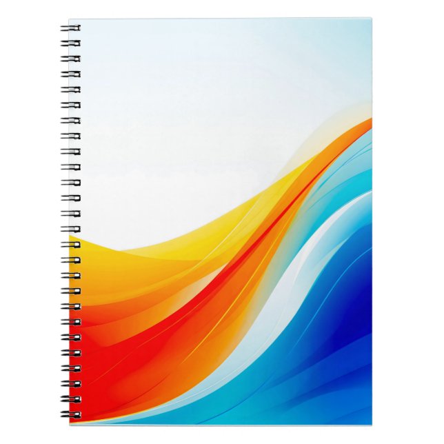 Caderno Espiral Linhas retro laranja e abstrato azul curvas (Frente)