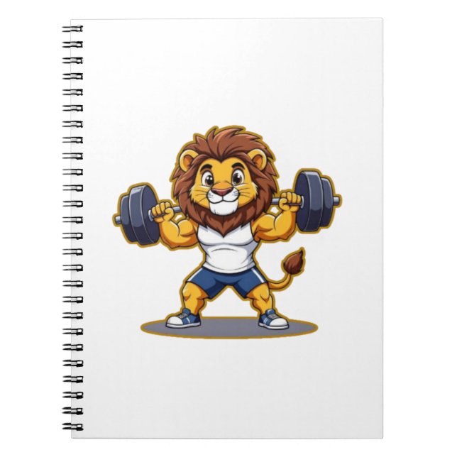 Caderno Espiral Lion Lifting Light Weights – Cute Gym Animal Illus (Frente)