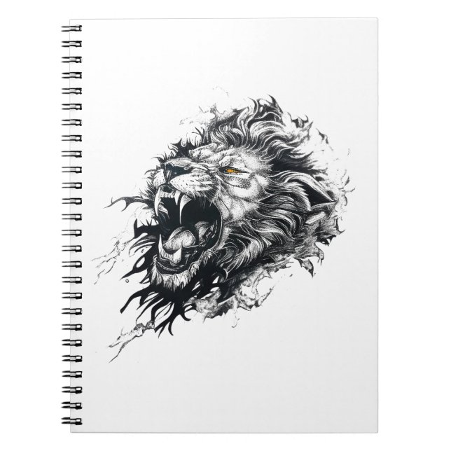 Caderno Espiral Lion Wild Animal Nature Illustration Art Tattoo (Frente)