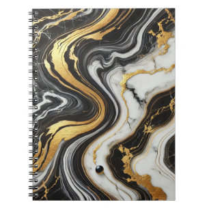 Caderno Espiral Liquido Dourado Preto Branco Mármore Visual Glam C