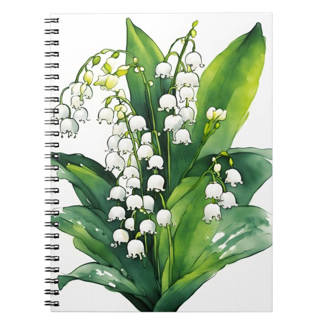 Caderno Espiral Lírio do Vale - Flores aquarela (Frente)