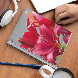 Caderno Espiral Lírios asiáticos vermelhos personalizados